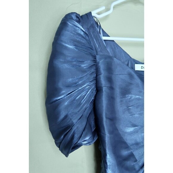 DO+BE Iridescent Blue Top Balloon Sleeves Cropped Blouse Women's Medium EUC - Picture 2 of 12